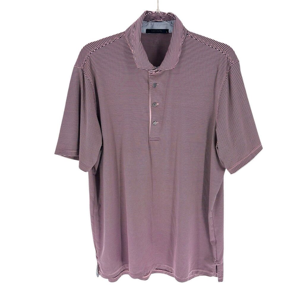 Greyson Shirt Mens Large Pink Black Striped Polo Performance Stretch Golf Golfer
